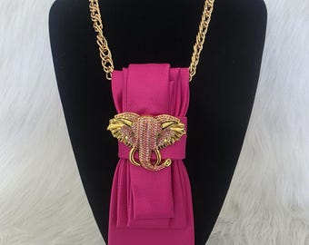Elegant Handcrafted Necktie Brooch Necklace, Women's Necktie