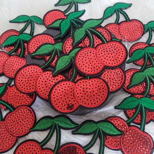 Sequin Cherry Iron-On Patches - Applique Set of 2