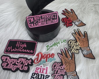 Embroidered Iron-On Patches: Clock That Tea, Dope Lifestyle, They Not Like Us, Phrases