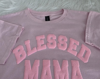 Blessed Mama Puff Tee, Leopard Print Tee, Christian Mom