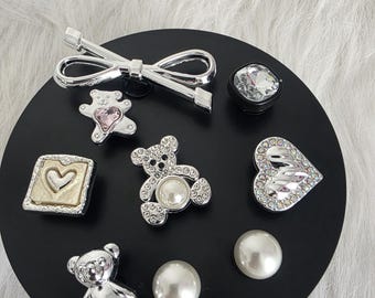 Discontinued 9 Pack Faux Rhinestone & Pearl Silver Shoe Charm