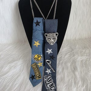 Handgemaakte upcycle-stropdasketting, statement sieraden