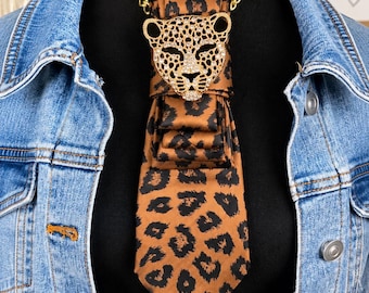 Handcrafted Leopard & Camo Print Necktie Necklace, Brooch Necktie, Women's Fashion Tie