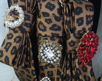 Handcrafted Leopard Print Necktie Necklace, Brooch Necktie, Women's Fashion Tie