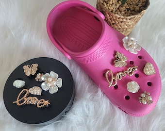 6-Pack Love Bling Shoe Charms, Shoe Accessories, Rhinestone Shoe Charms, Pearl Shoe Charms