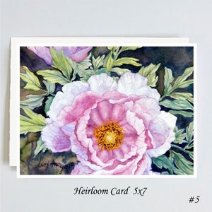 HEIRLOOM CARDS 5x 7 Choose from 15 Designs of Original Watercolor Art Peony