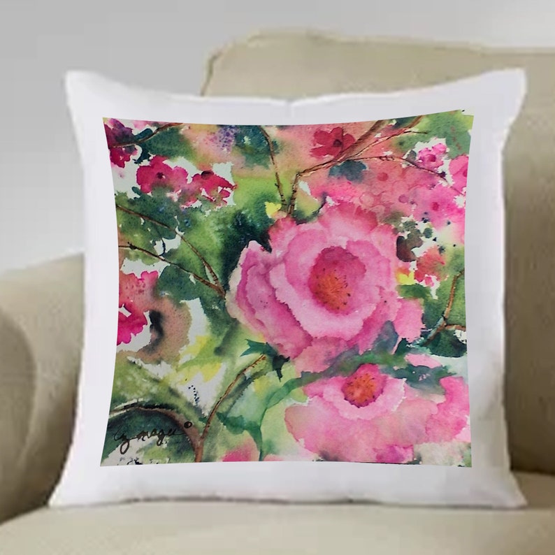 PILLOW SHAM / Hand Sewn / 8 Different Original Hand Painted Watercolor Print Both Sides image 1