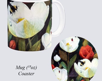 MUG & COASTER -Sublimated with Original Hand Painted Watercolor - Choose from Nine Designs