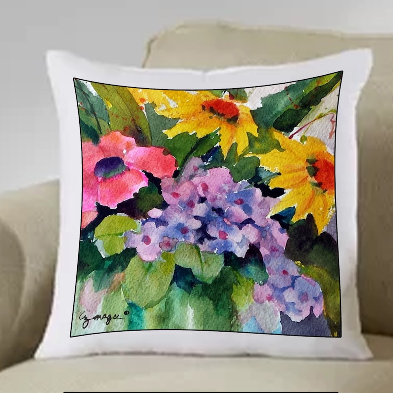 Print PILLOW SHAM Hand Sewn 8 Different Original Watercolor Hand Painted Both Sides