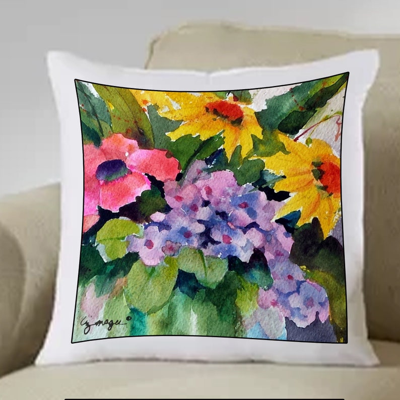PILLOW SHAM / Hand Sewn / 8 Different Original Hand Painted Watercolor Print Both Sides image 3