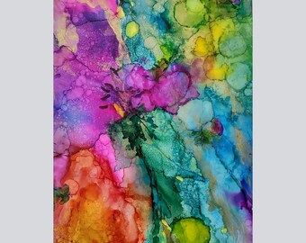 ALCOHOL INK #3 Flower Cascade-Original Handmade Art, Multicolor Wall Art, Contemporary Modern Art, Alcohol Ink Prints 12X18, 16X20,