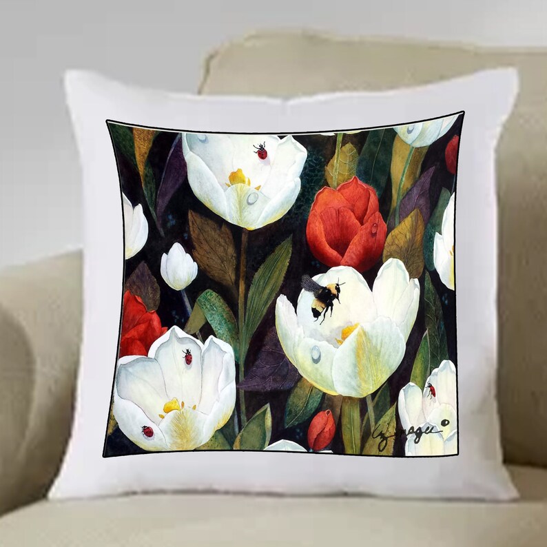 PILLOW SHAM / Hand Sewn / 8 Different Original Hand Painted Watercolor Print Both Sides image 2