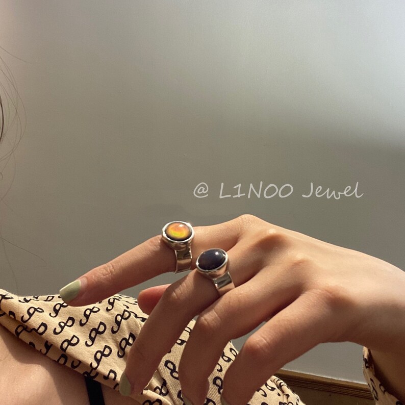 Color Changing Mood Stone Ring Colorful Chunky Ring Mood Ring Changing Color Ring Silver Chunky Ring Gold Ring Gold Dome Ring Emotional Ring