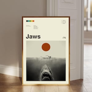JAWS Movie Poster, Jaws Print, Horror Movie Poster, Mid Century Modern Art, Movie Print Art, Retro Poster, Wall Decor, Gift for him