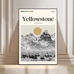 Yellowstone National Park Poster, United States Travel Poster, Yellowstone Landscape Print, Yellowstone Wall Art, Gift for Nature Lovers