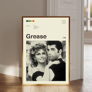 Grease Movie Poster, Grease Poster, Mid Century Modern Art, Retro Poster, Home Decor, Digital Download, Wall Decor