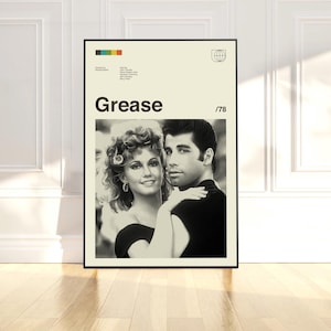 Grease 1978 Poster, Grease Poster, John Travolta Poster, Mid Century Modern Art, Black and White, Retro Poster, Wall Decor