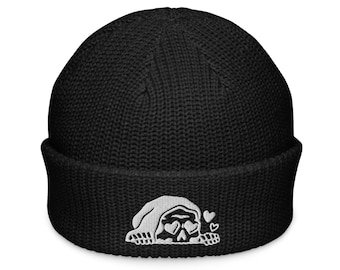 Lurking Love Skeleton Beanie | Embroidered Gothic Skull Cap | Emo Grunge Alt Winter Hat