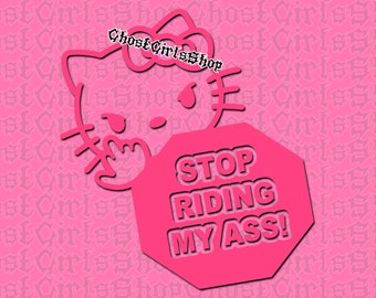 Kawaii Cat Holographic Vinyl Car Decal - Stop Riding My A**