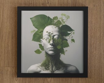 Plant Head Wall Art, Abstract Design, AI Generated Art, Plant Lover Mom, Digital Download, Square, Modern Home Decor, Gallery Wall Art