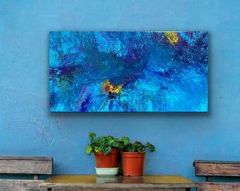 Blue Space Wall Art  | Fluid Art | Acrylic Pour on Canvas | Ring Pour