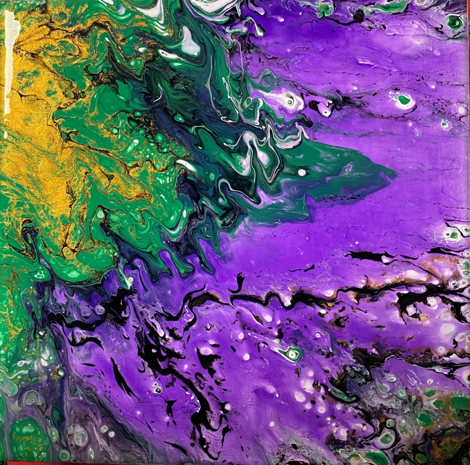 Purple & Green Wall Art Abstract Art Acrylic Painting on Canvas Fluid