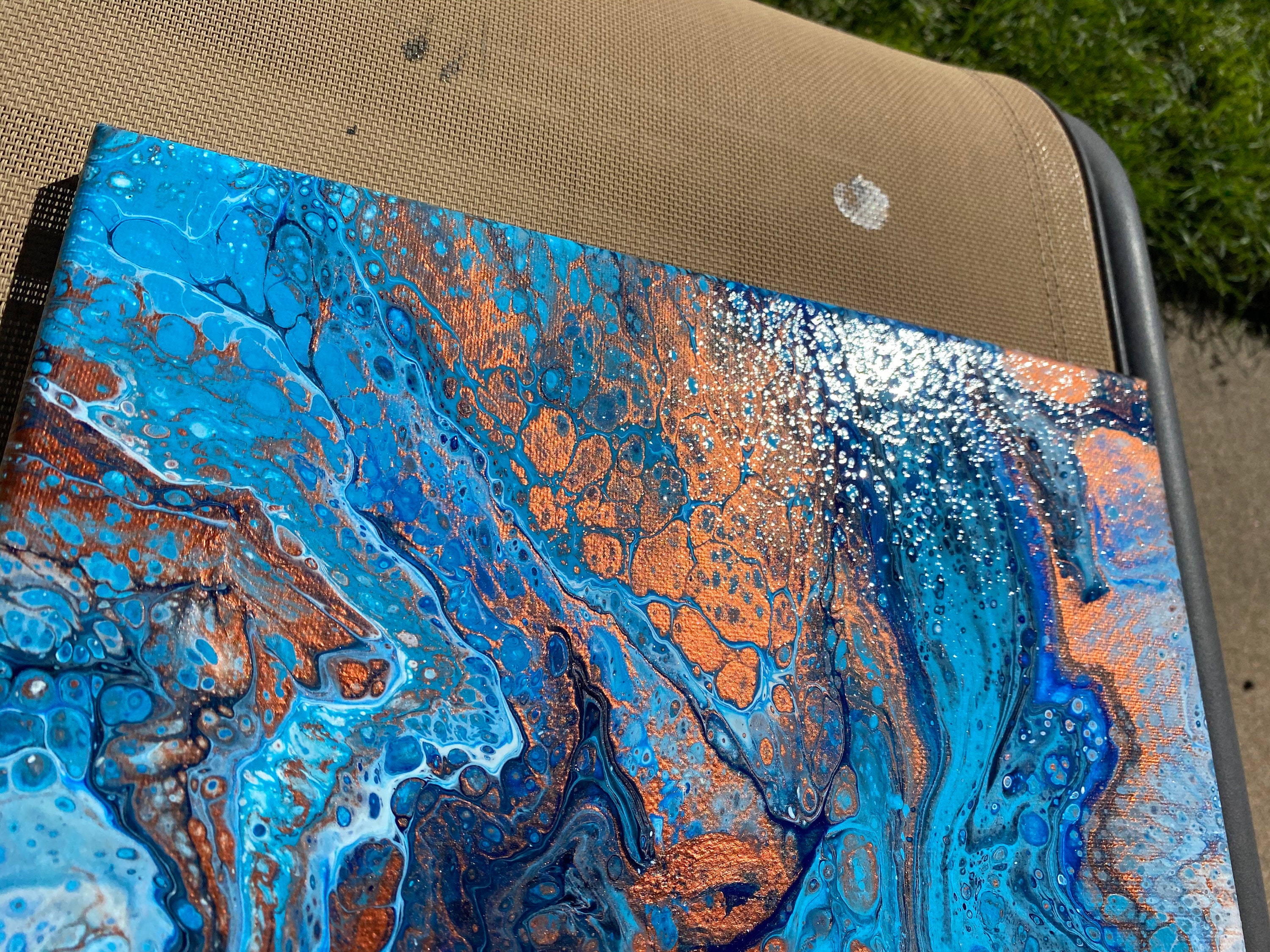 Blue & Copper Wall Art Abstract Art Acrylic Painting on Etsy UK