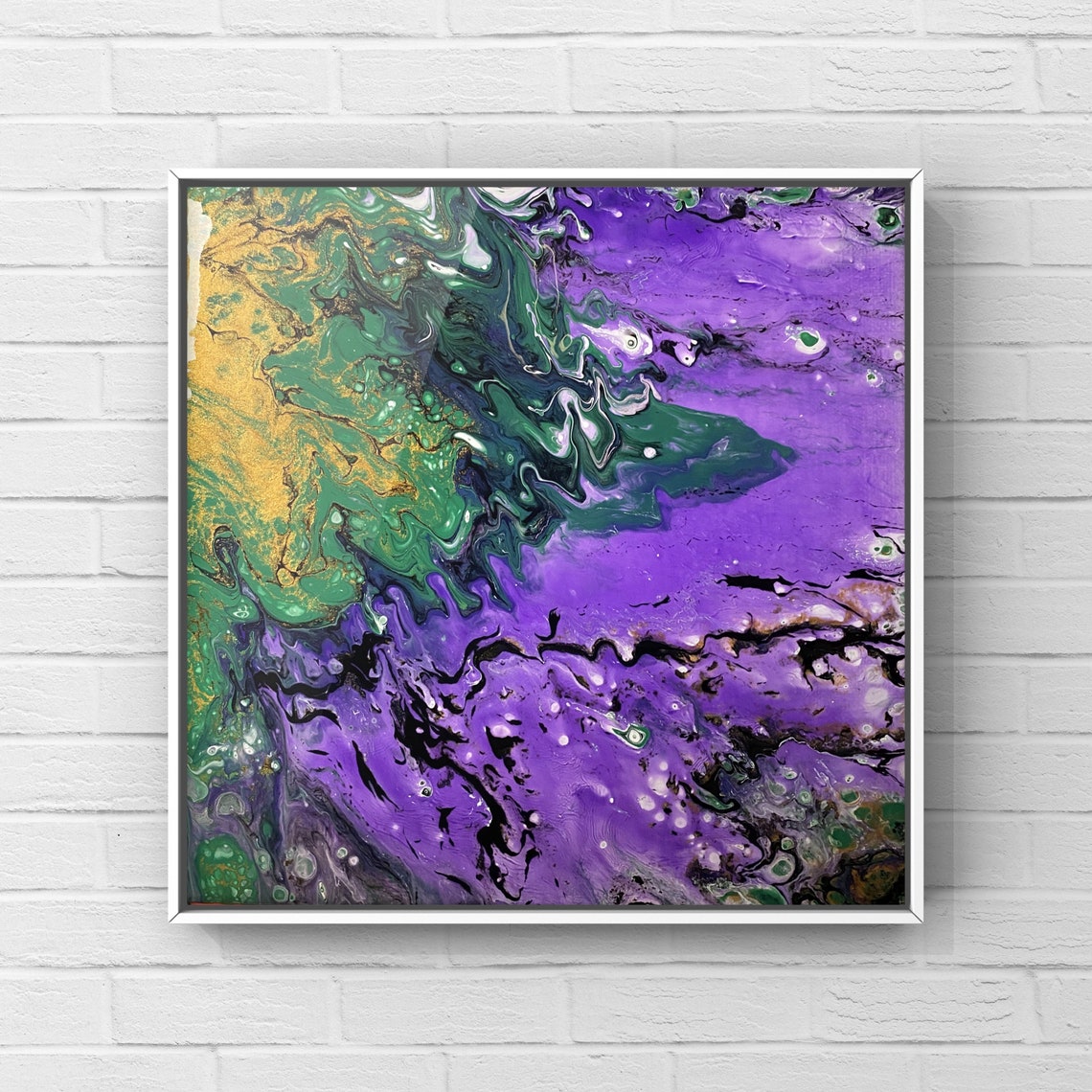 Purple & Green Wall Art Abstract Art Acrylic Painting on Canvas Fluid