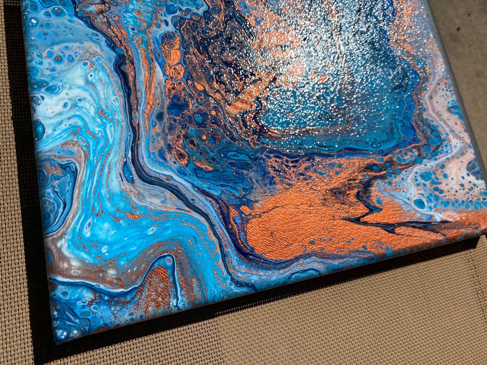 Blue & Copper Wall Art Abstract Art Acrylic Painting on Etsy UK