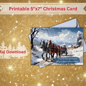 Cartolina di Natale / Download istantaneo stampabile / Cartolina di Natale digitale / Carrozza trainata da cavalli / Cavallo e buggy