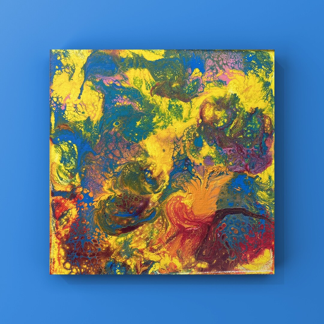 Bright Yellow & Blue Wall Art Abstract Art Acrylic Painting on Canvas