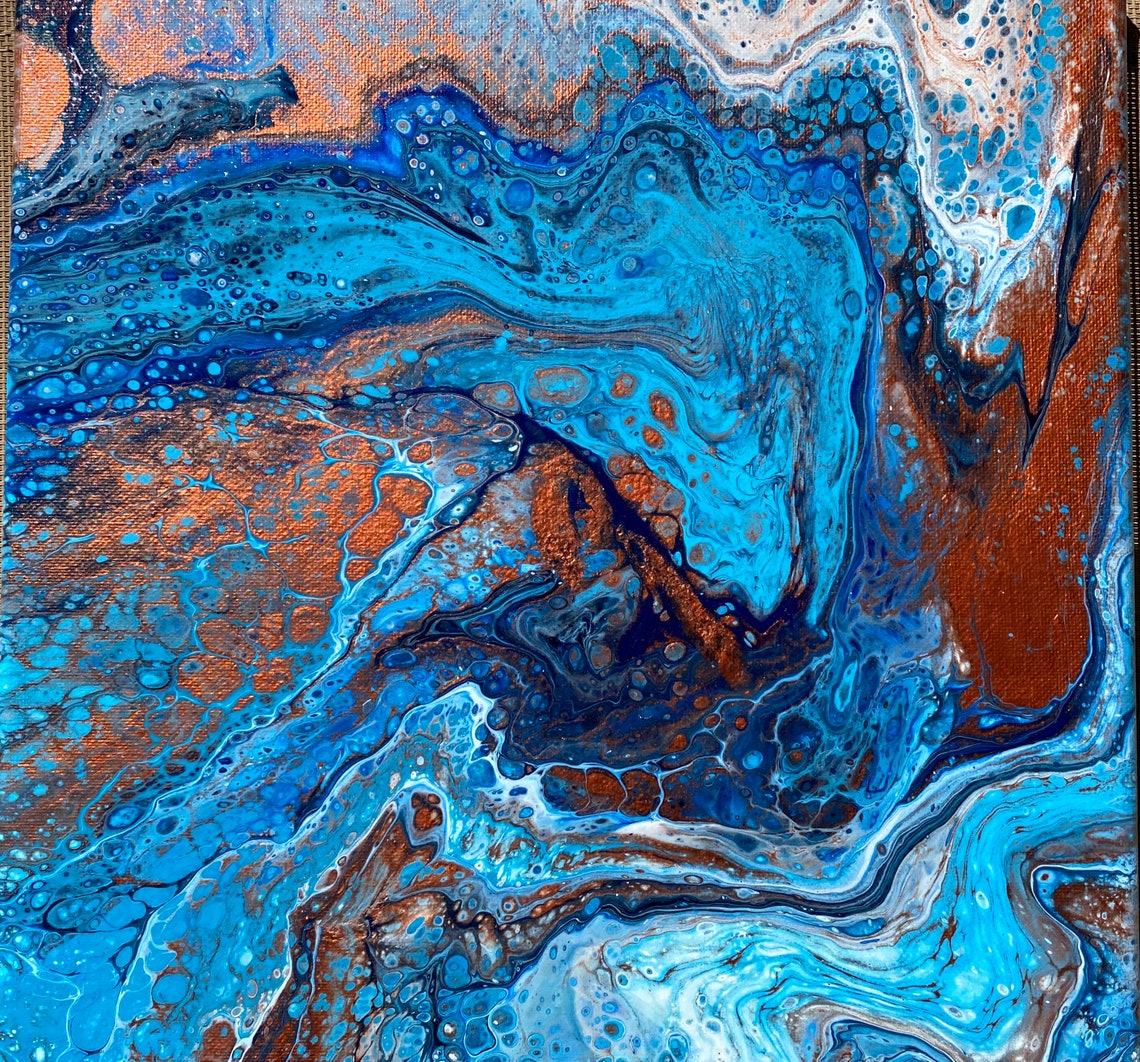 Blue & Copper Wall Art Abstract Art Acrylic Painting on Etsy UK