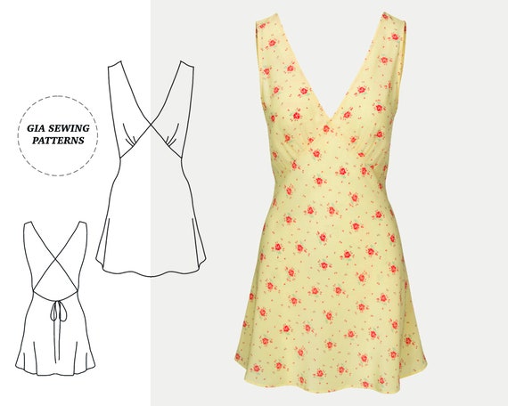 Vintage V Neck Slip Dress PDF XXS-XXL
