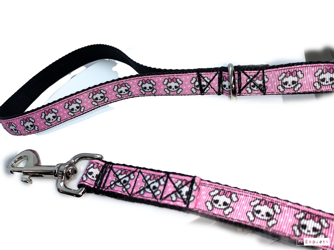 Cute girl dog skull dog leash with a pink bow 3/4 inch width Etsy