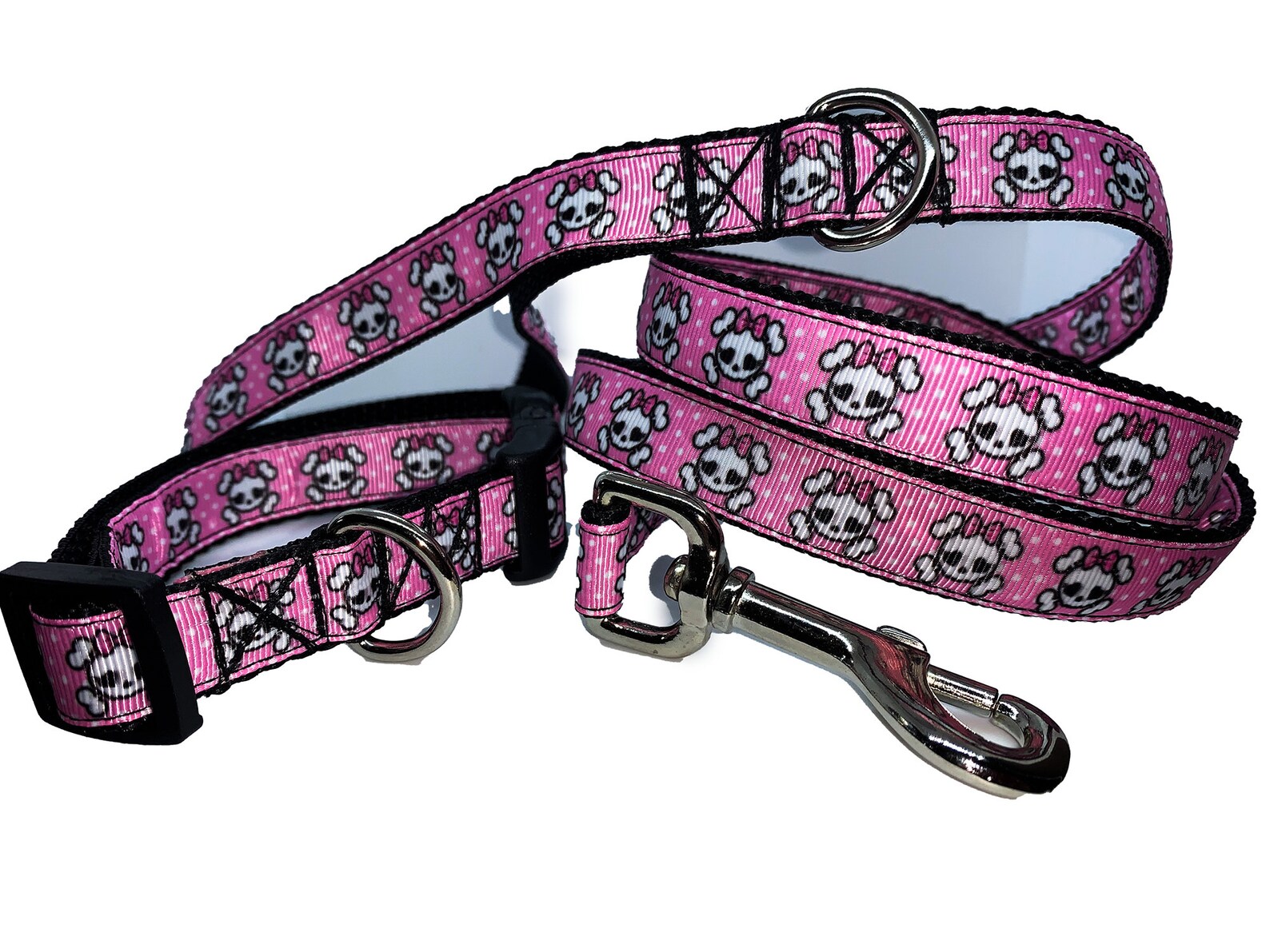 Cute girl dog skull dog leash with a pink bow 3/4 inch width Etsy