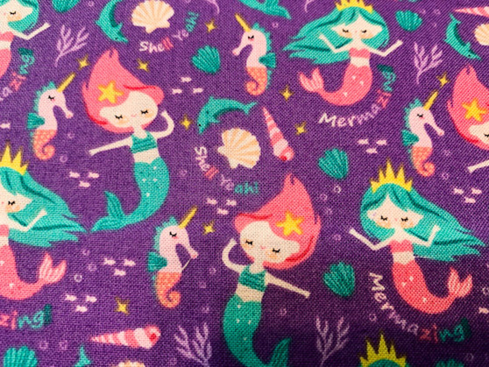 Purple Mermaizing Mermaid cotton fabric by the yard Mermaid Etsy