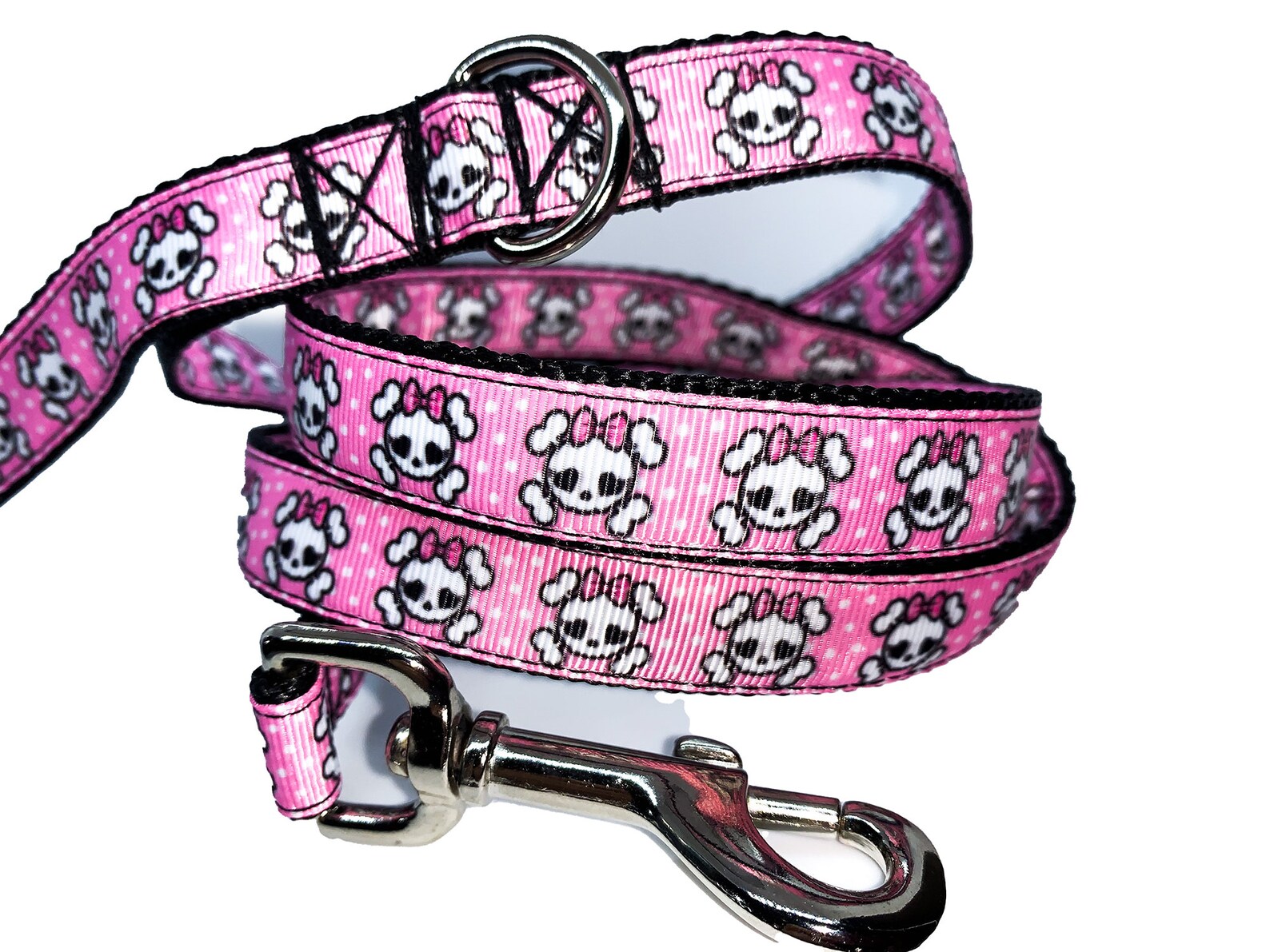Cute girl dog skull dog leash with a pink bow 3/4 inch width Etsy
