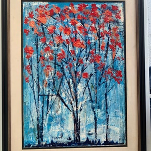 Portrait abstrait peinture à l'huile originale sur toile Tress avec des feuilles rouges Art coloré moderne chambre décor à la maison Art mural