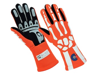 Cuircon | SFI-3.3/5 | Racing Nomex Double Layer Driving Gloves | NASCAR, Rally Drag Sports I Fluorescent Skeleton Auto Racing Gloves  3.3/5