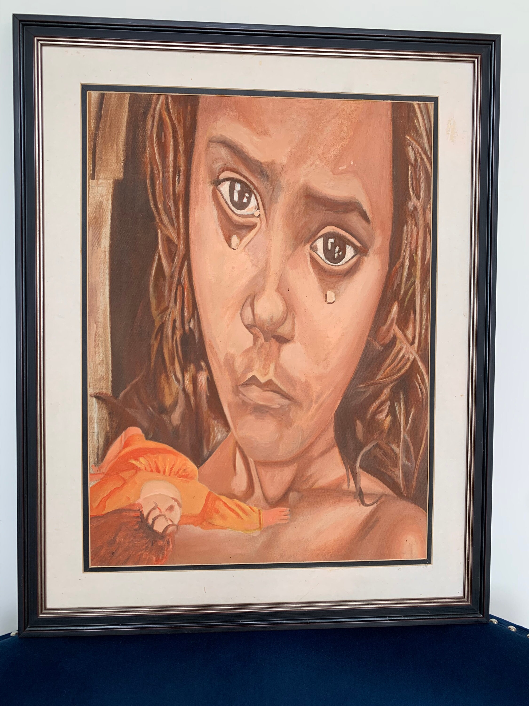 Abstract Oil Painting: Crying Child With Broken Doll, Colorful Modern ...