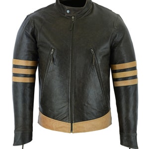Men&#39;s Stylish Genuine Leather Motorbike Bomber Biker Style Men Jacket X-Men Wolverine Origins Logan Biker/bomber Real brown leather jacket