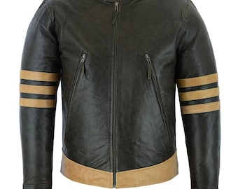 Men's Brown Leather Biker Jacket: Wolverine Origins Style
