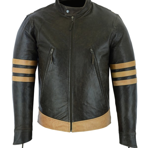 Men's Stylish Genuine Leather Motorbike Bomber Biker Style Men Jacket X-Men Wolverine Origins Logan Biker/bomber Real brown leather jacket