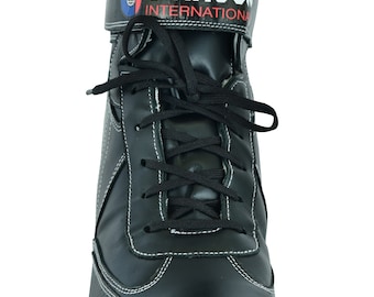 SFI 3.3/5 rated Nomex Shoes Finished leather upper, Nomex /Fire retardant liner, rubber sole.