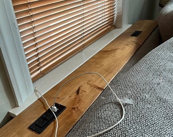 5 Inch Deep Console Table w/ 2 Power Outlets Each, 2 Plugs and 2 USB-A Powered Behind Couch Sofa Table, Custom Size Dimensions