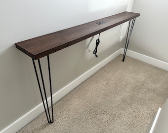 Solid Wood  Powered Hairpin Leg Console Table for Entryway Foyer Hallway or Behind the Couch Free Shipping