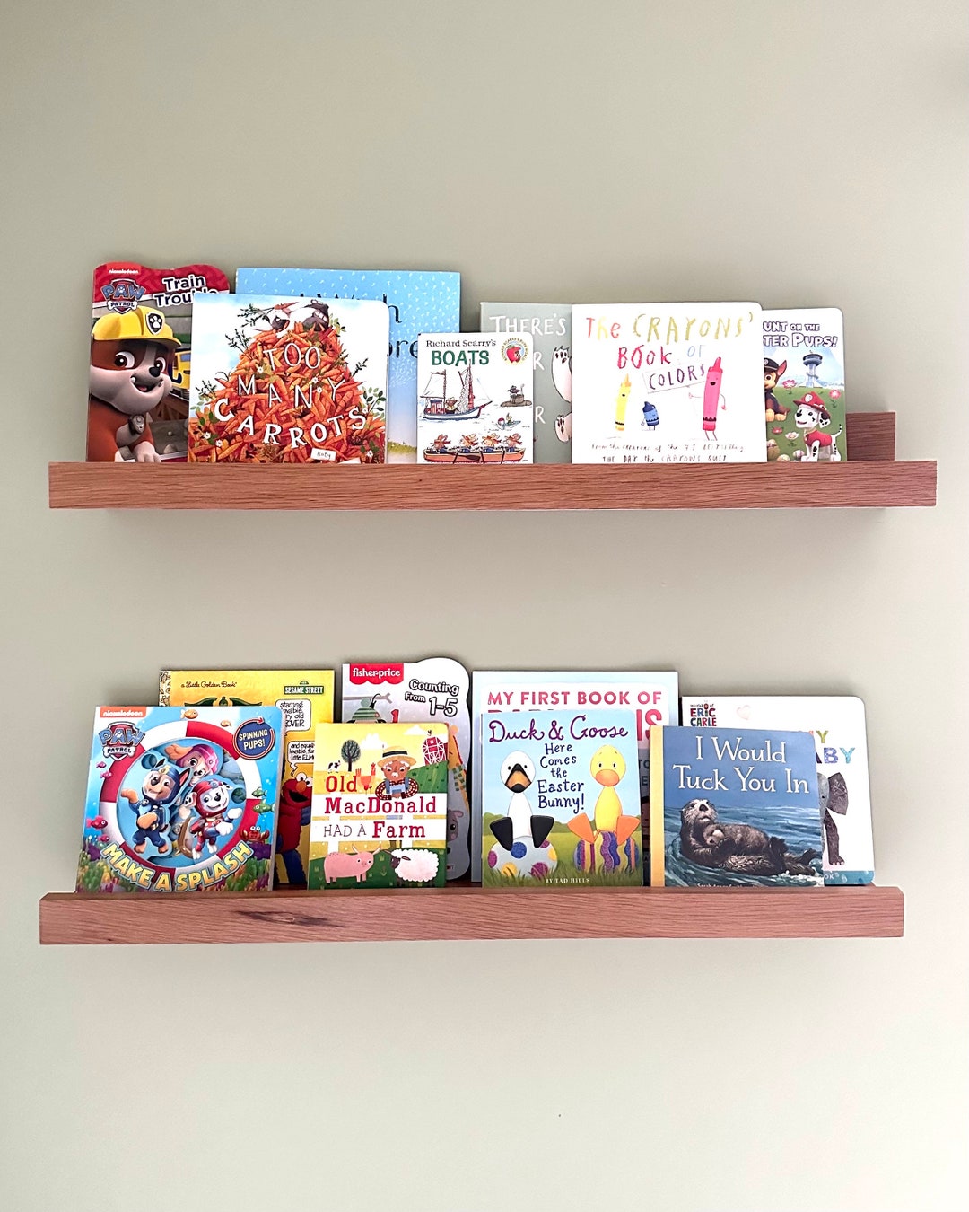 Set of 2 White Oak Wood Ledge Shelf, Wood Picture Shelf, Nursery ...