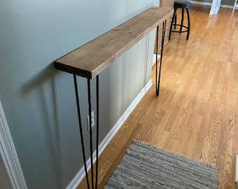 Narrow Hairpin Leg Solid Wood Console Table for Entryway, Behind the Couch, Foyer or Hallway