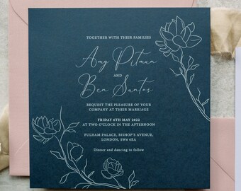 Jasmine Flower Wedding Invitations, Blue Floral Wedding Invites