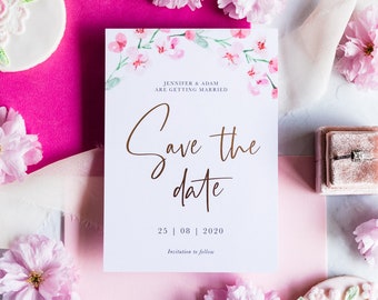 Cherry Blossom Save The Date Cards, White Envelopes Included, Floral Save The Date, Pink Save The Date, Spring Cherry Blossom Tree